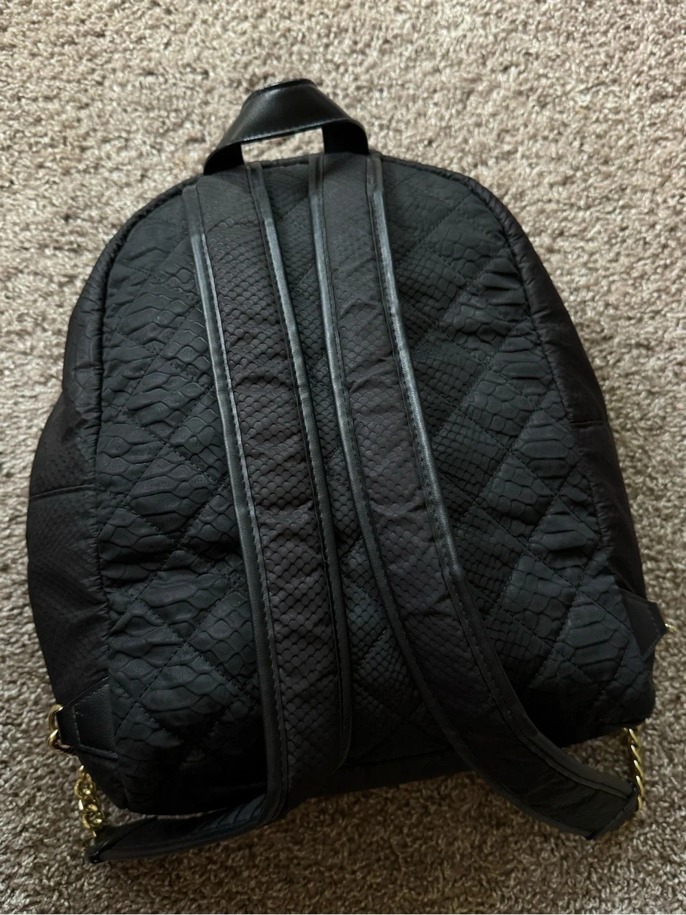 Victoria's Secret Black Textured Snake-Print Backpack with Gold Accents - Picture 2 of 8